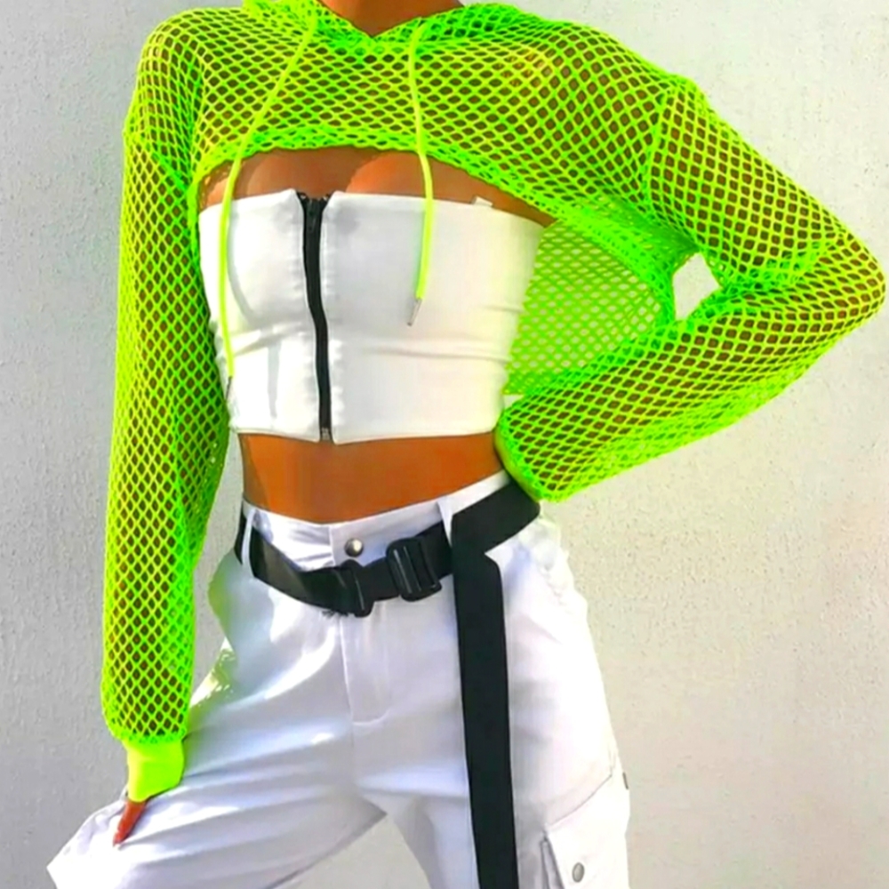 Fishnet Crop Top Shrug Cyber Hoodie Goth Neon Top